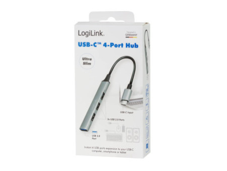 LogiLink Slim Hub USB 3.2 Gen 1, 4 ports, boîtier aluminium