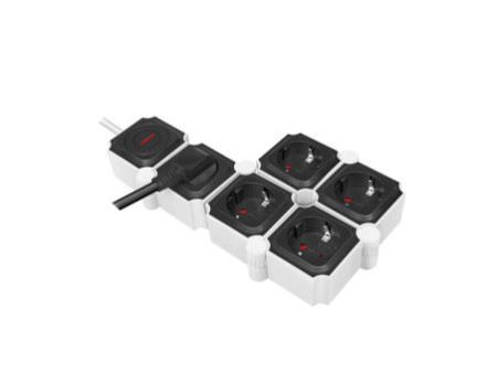 LogiLink Bloc multiprises flexible, 5 prises, noir/blanc