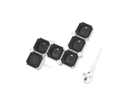 LogiLink Bloc multiprises flexible, 5 prises, noir/blanc