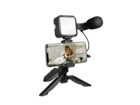 LogiLink Kit de vlogging avec lumière LED, avec microphone