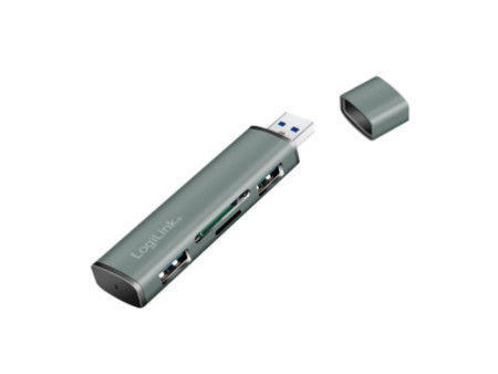 LogiLink Hub USB 3.2 Gen2, avec lecteur de carte, 2 ports