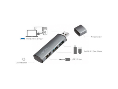 LogiLink Hub USB 3.2 Gen2, 3 ports, alu
