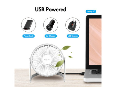 LogiLink Ventilateur de bureau USB, 30 dB, blanc