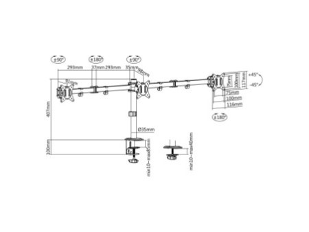 LogiLink Support triple écran, longueur bras: 658 mm, noir