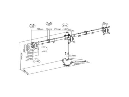 LogiLink Support triple écran avec socle, noir,