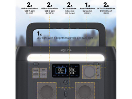 LogiLink Chargeur mobile/Powerstation, 600 watts, noir