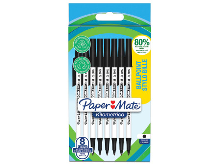 Paper:Mate Stylo à bille Kilometrico, blister de 8, noir
