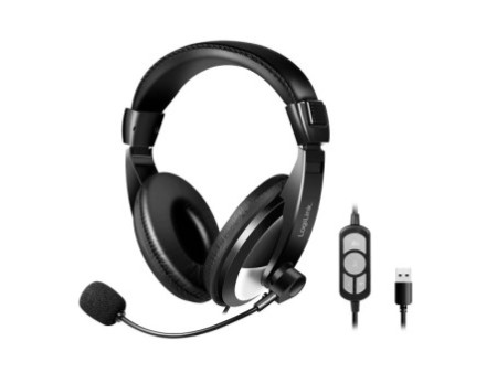LogiLink Casque audio stéréo avec commande , 1x USB-A, noir