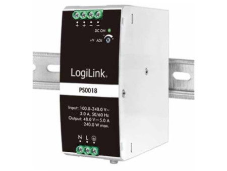LogiLink Bloc d'alimentation pour rail DIN, 240W, 48V, blanc