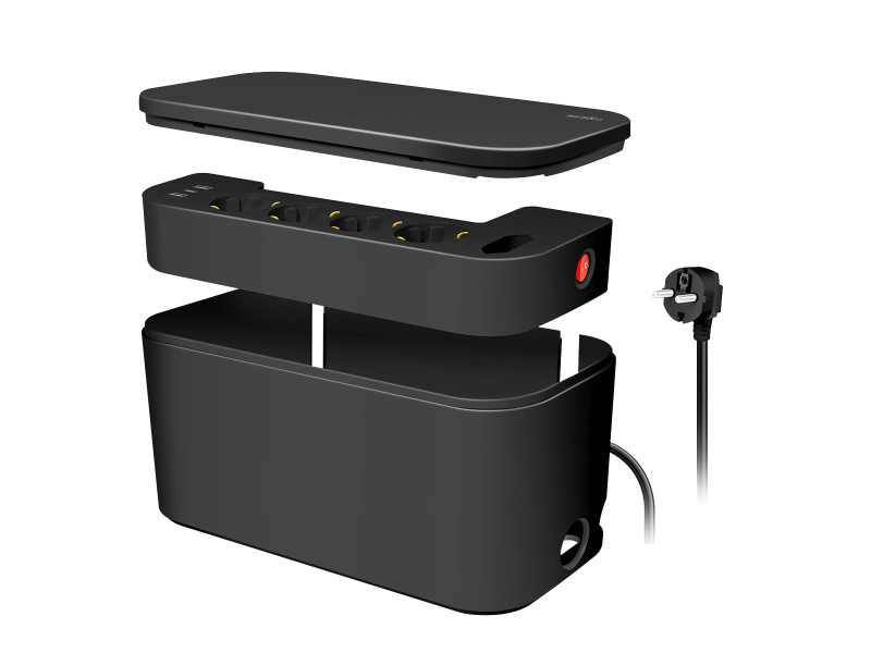 LogiLink Boîtier de câbles avec multiprise, 5 prises, noir