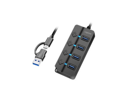 LogiLink Hub USB 3.2, 4 ports, avec interrupteurs, noir