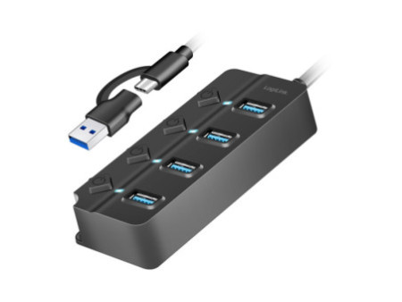 LogiLink Hub USB 3.2, 4 ports, avec interrupteurs, noir