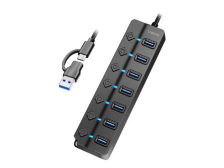 LogiLink Hub USB 3.2, 7 ports, avec interrupteurs, noir