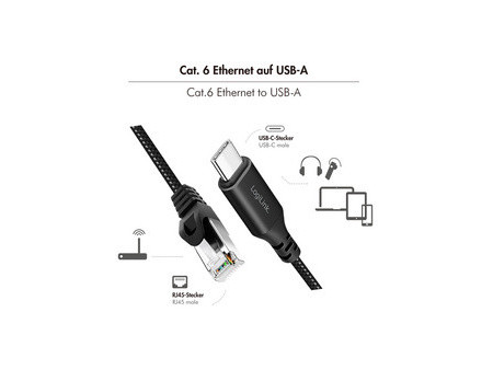 LogiLink Câble Ethernet USB 3.2, USB-C - RJ45, 1 m