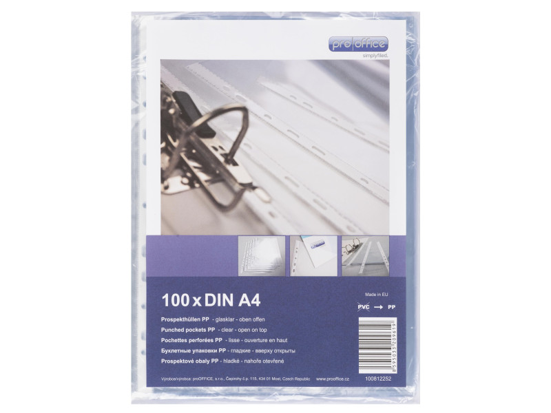 proOFFICE Pochette perforée, A4, PP, 60 microns, transparent