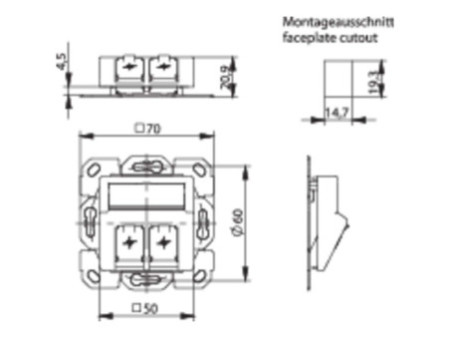 Telegärtner AMJ Boîtier encastrable, 50 x 50 mm, 2 ports
