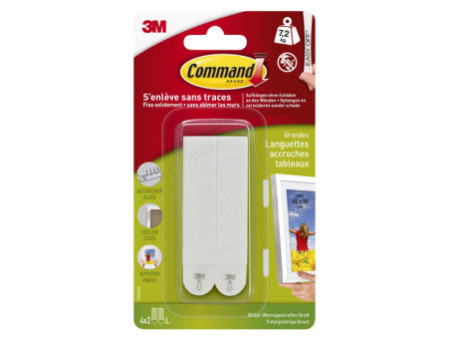 3M Command Languettes accroches tableaux, taille: L, blanc