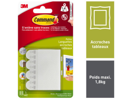 3M Command Languettes accroches tableaux, taille: S, blanc