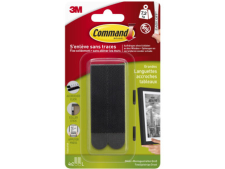3M Command Languettes accroches tableaux, taille: L, noir