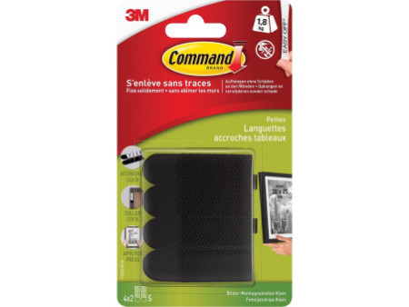 3M Command Languettes accroches tableaux, taille: S, noir
