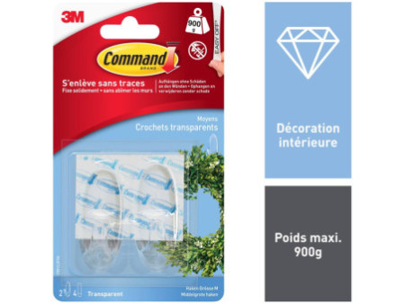 3M Command Crochet, oval, plastique, transparent, taille: M