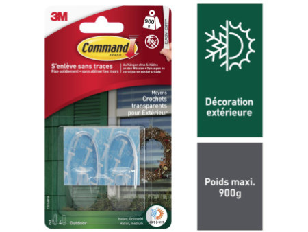 3M Command Crochet pour l'extérieur, transparent, taille: M