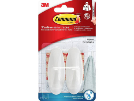 3M Command Crochet pour salle de bain design, blanc