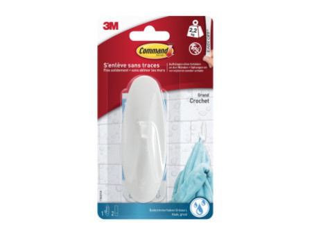 3M Command Crochet pour salle de bain design, blanc