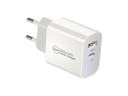 IWH Chargeur secteur USB-C, 1 USB-A / 1 USB-C, 30 W, blanc
