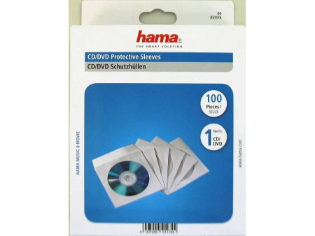 hama Pochette papier pour 1 CD/DVD, 100 pièces, blanc