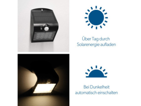 uniTEC Lampe solaire murale LED à détecteur de présence,noir