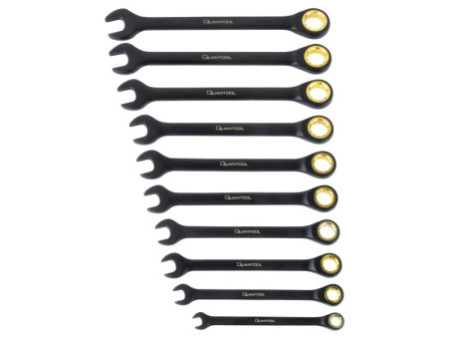 QUANTOOL Jeu de clés mixtes à fourche à cliquet, 10 pièces
