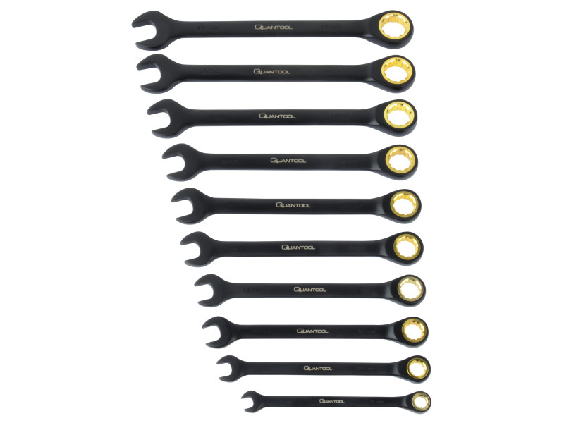 QUANTOOL Jeu de clés mixtes à fourche à cliquet, 10 pièces