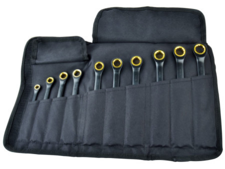 QUANTOOL Jeu de clés mixtes à fourche à cliquet, 10 pièces
