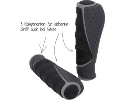 FISCHER Poignées de guidon pour vélo 'Trio', gris/noir