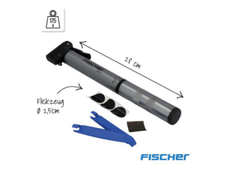 FISCHER Mini pompe à air pour vélo ALU, boîte de rustines