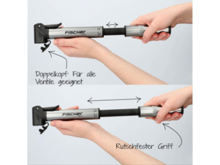 FISCHER Mini pompe à air pour vélo ALU, boîte de rustines