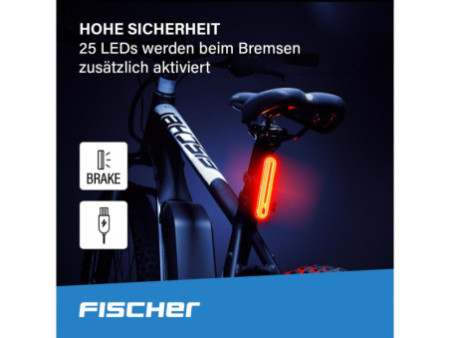 FISCHER Feu stop de vélo à LED rechargeable, tube lumineux