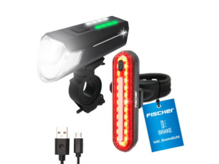 FISCHER Set d'éclairage de vélo à LED rechargeable, 80 lux