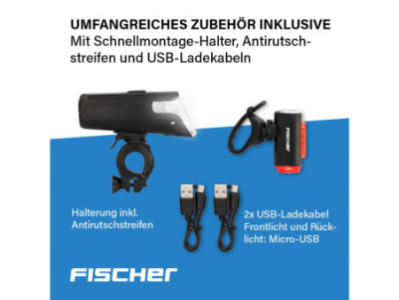 FISCHER Kit d'éclairage LED USB pour vélo TWIN, rechargeable