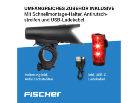 FISCHER Kit d'éclairage LED pour vélo, 45 lux