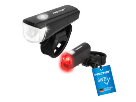FISCHER Kit d'éclairage LED pour vélo, à piles, 20 lux
