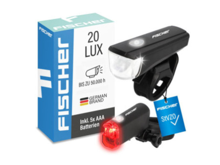 FISCHER Kit d'éclairage LED pour vélo, à piles, 20 lux