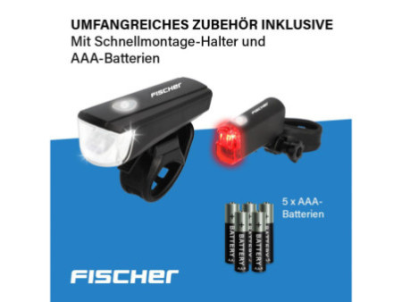 FISCHER Kit d'éclairage LED pour vélo, à piles, 20 lux