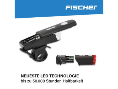 FISCHER Kit d'éclairage LED pour vélo, à piles, 20 lux
