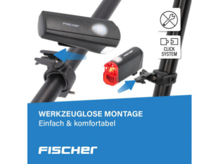 FISCHER Kit d'éclairage LED pour vélo, à piles, 20 lux