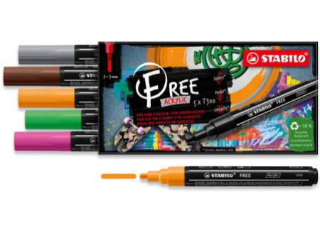 STABILO Marqueur acrylique FREE T300, set de 5 'Vintage'