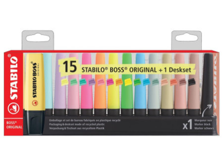 STABILO Surligneur BOSS ORIGINAL, set de table de 15