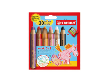 STABILO Crayon multi-talents woody 3 en 1, étui de 6 Licorne