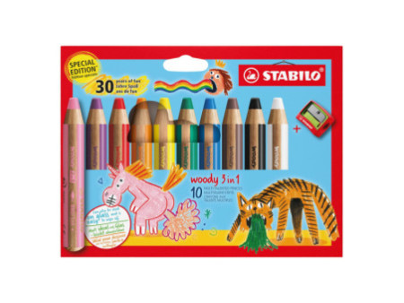 STABILO Crayon multi-talents woody 3 en 1, étui de 10 30 ans